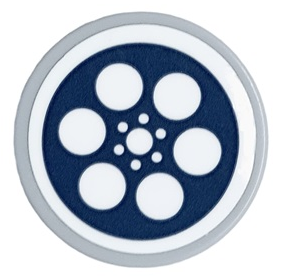 Lego Tile, Round 2 x 2 with Bottom Stud Holder with White Circles, Movie / Tape Reel on Dark Blue Background Pattern (Sticker) - Set 41448