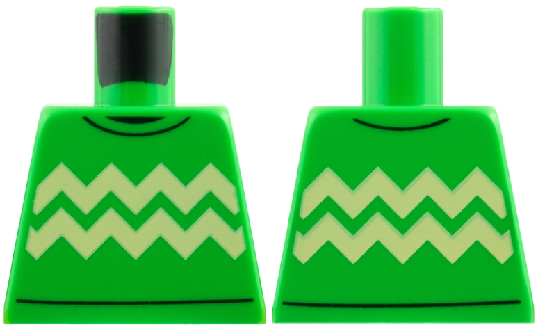 Lego Torso Sweater with Black Collar, Bright Light Yellow Zigzag Lines Pattern / Bright Green
