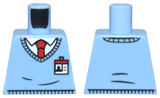Lego Torso Sweater Vest over White Shirt, Red Tie, ID Badge Pattern / Bright Light Blue