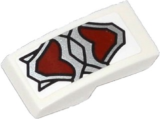 Lego Slope, Curved 2 x 1 x 2/3 with Silver and Dark Red Wolf Armor Pattern (Sticker) - Set 70127