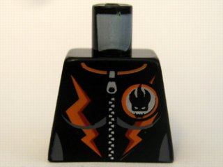 Lego Torso Agents Villain Female with Zipper and Orange Lightning Bolts Pattern / Black