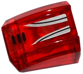 Lego Slope, Curved 2 x 2 Lip with Grille and Silver and Black Curved Stripes Pattern (Sticker) - Set 70168 / Trans-Red