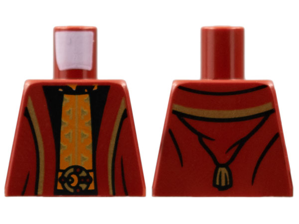 Lego Torso Robe with Gold Hems, Black Shirt with Gold and Dark Orange Center Panel Pattern / Dark Red
