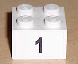 Lego Brick 2 x 2 with Black Number 1 Narrow Font Pattern (Sticker) - Set 8389