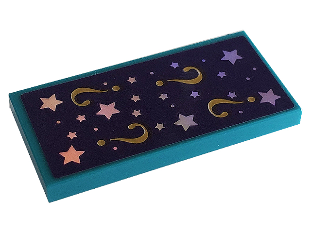 Lego Tile 2 x 4 with Silver Stars and Gold Question marks Pattern (Sticker) - Set 41687 / Dark Turquoise