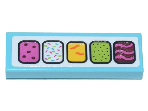 Lego Tile 1 x 3 with 5 Rounded Squares with Ice Cream Flavors Pattern (Sticker) - Set 71741