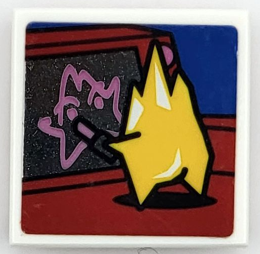Lego Tile, Modified 2 x 2 Inverted with Yellow Kryptomite Drawing with Lipstick Pattern (Sticker) – Set 41236 / White