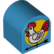 Lego Duplo Brick 2 x 2 x 2 Curved Top with Rooster Weather Vane Print