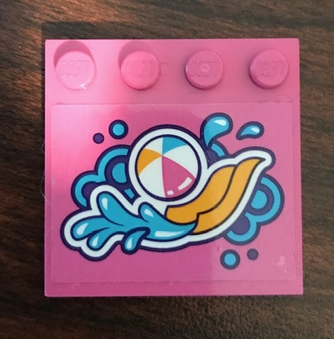 Lego Tile, Modified 4 x 4 with Studs on Edge with Beach Ball and Water Slide Pattern (Sticker) - Set 41313