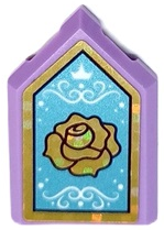 Lego Tile, Modified 2 x 3 Pentagonal with Gold Holographic Frame and Rose, White Crown and Filigree on Medium Blue Background Pattern (Sticker) - Set 43193