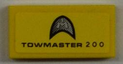 Lego Tile 1 x 2 with 'TOWMASTER 200' and Silver Emblem Pattern (Sticker) - Set 8186