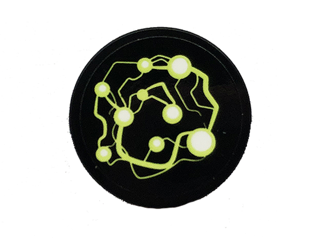 Lego Tile, Round 2 x 2 with Bottom Stud Holder with Lime Energy Pattern (Sticker) - Set 70418