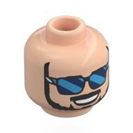 Lego Minifig Head Ken Block, Black Beard, Moustache, Open Mouth Smile, Dark Blue/Azure Glasses