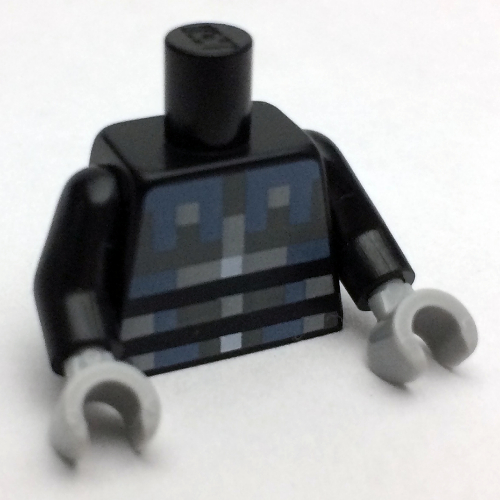 Lego Torso Pixelated Light Bluish Gray, Sand Blue and Silver Armor Print, Black Arms, Light Bluish Gray Hands / Black