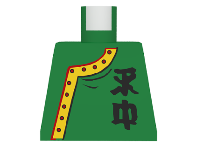 Lego Torso Adventurers Orient Side-Buttoned Shirt with Chinese Characters Pattern / Green