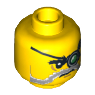 Lego Minifig Head Major Quinton Steele, Beard Gray and White, Mechanical Left Eye Print [Hollow Stud] / Yellow