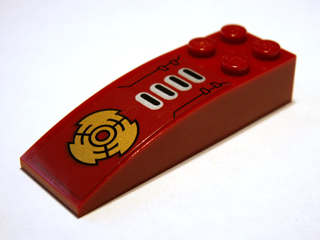 Lego Slope, Curved 6 x 2 with 4 Black / Silver Bars and Gold Disk Pattern (Sticker) - Set 8102
