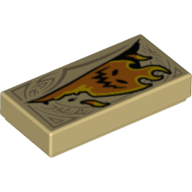 Lego Tile 1 x 2 with Dark Tan Markings and Orange Fire Monster Print (Book of Deception)
