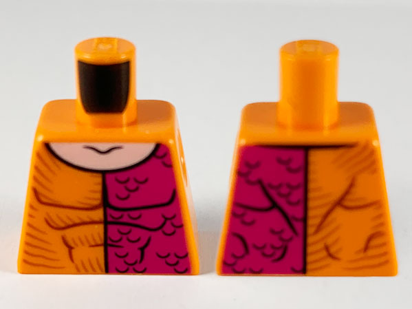 Lego Torso Super Hero Muscles Outline, Magenta Left Side with Scales, Light Nougat Neck Pattern / Orange