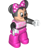 Lego Duplo Figure Minnie Mouse with Bright Pink Top with White Spots and Black Arms - Dark Pink Legs / Bright Pink