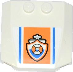Lego Wedge 4 x 4 x 2/3 Triple Curved with Blue Lines and Coast Guard Logo on Orange Background Pattern (Sticker) - Set 60012