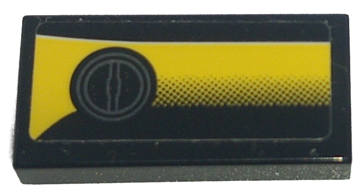 Lego Tile 1 x 2 with Yellow Gradient Stripe and Round Air Vent Pattern (Sticker) - Set 42151 / Black