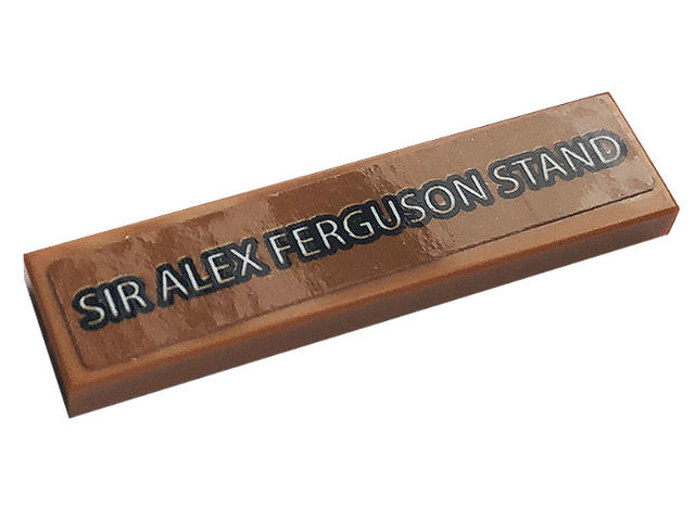Lego Tile 1 x 4 with White 'SIR ALEX FERGUSON STAND' on Medium Nougat Background Pattern (Sticker) - Set 10272 / Medium Nougat