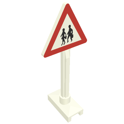 Lego Road Sign Triangle with Pedestrian Crossing 2 People Print / White