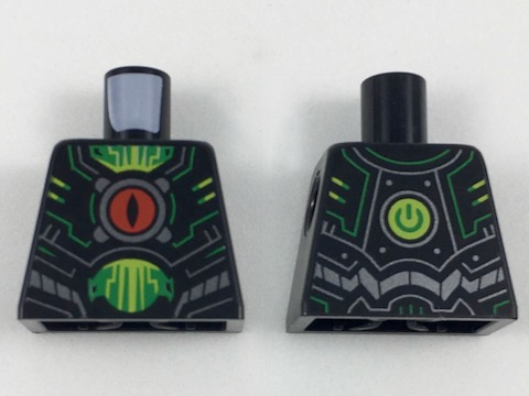 Lego Torso Armor, Red Eye in Center, Silver and Green Circuitry, Green and Lime Trim Pattern / Black