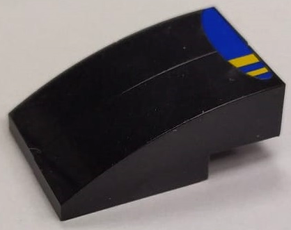 Lego Stickered Assembly 3 x 2 x 1 with Blue Curved Panel and 2 Yellow Stripes Pattern (Sticker) - Set 8124