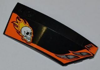 Lego Wedge 8 x 3 x 2 Open Right with Headlights, Skull and Yellow Flames Pattern (Stickers) - Set 7971 / Black