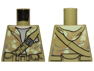 Lego Torso Hooded Sweatshirt Camouflage over Sand Blue Shirt, Diagonal Belt and Pouches Pattern (SW Endor Rebel Trooper) / Olive Green