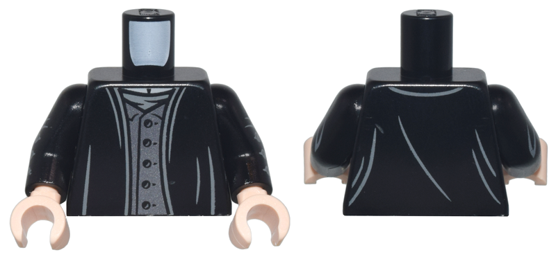 Lego Torso Robe over Dark Silver Vest with 5 Buttons and Dark Bluish Gray Shirt Pattern / Black Arms with Buttons Pattern / Light Nougat Hands
