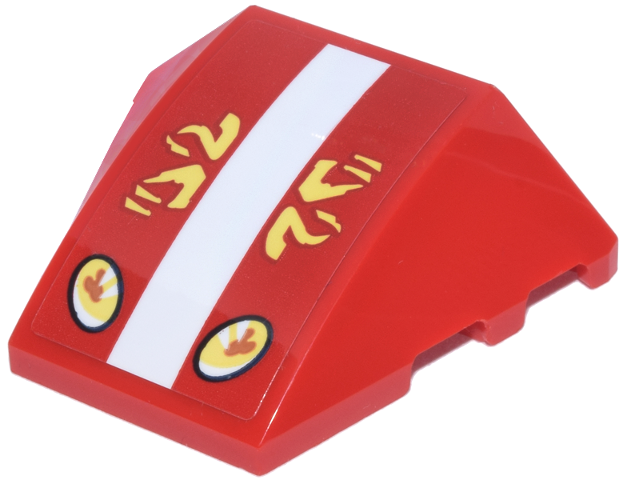 Lego Wedge 4 x 3 Triple Curved No Studs with Wide White Stripe, Bright Light Yellow Alien Characters and Black Oval Headlights Pattern (Sticker) - Set 43268 / Red