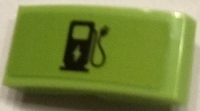 Lego Slope, Curved 2 x 1 x 2/3 with Black Electric Charging Point Pattern (Sticker) - Set 60132 / Lime
