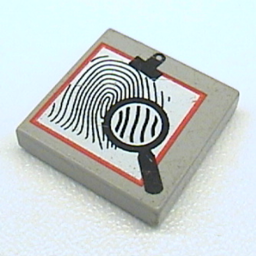 Lego Tile 2 x 2 with Magnifying Glass and Fingerprint Print