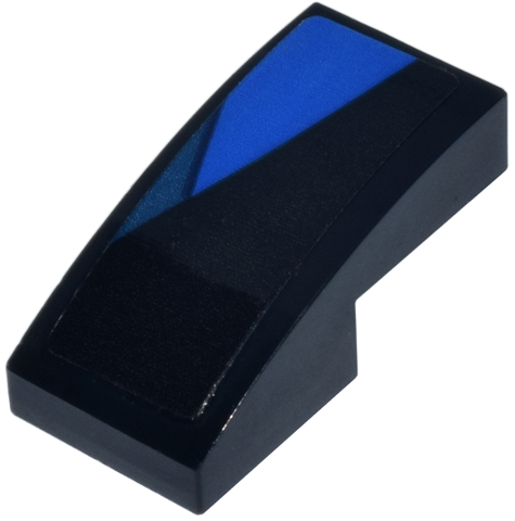 Lego Slope, Curved 2 x 1 x 2/3 with Blue and Dark Blue Curved Panel Pattern Model Left Side (Sticker) - Set 77249 / Black