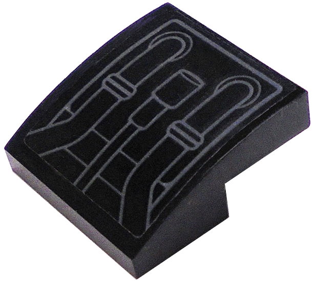 Lego Slope, Curved 2 x 2 x 2/3 with 3 Dark Bluish Gray Pipes Pattern (Sticker) - Set 75156 / Black