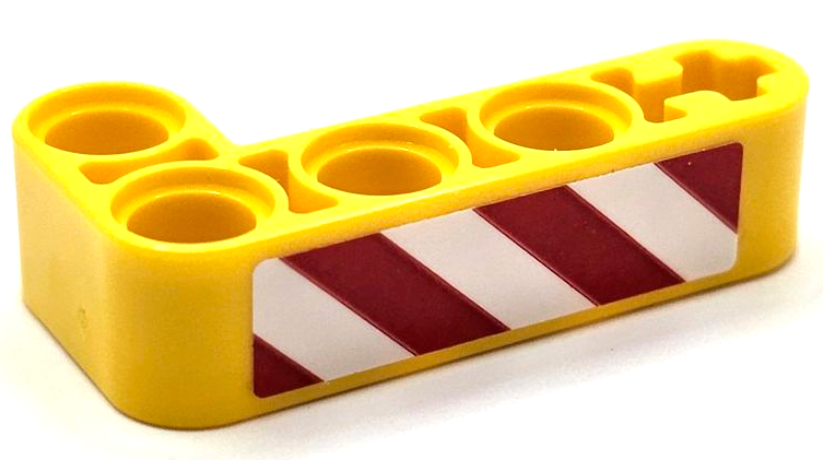 Lego Technic, Liftarm, Modified Bent Thick L-Shape 2 x 4 with Red and White Danger Stripes Pattern Side A (Sticker) - Set 42097