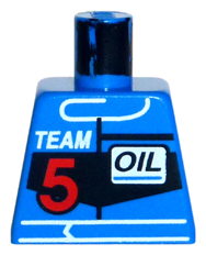 Lego Torso Race Driver with White 'TEAM', Red Number 5, and Black 'OIL' Pattern / Blue