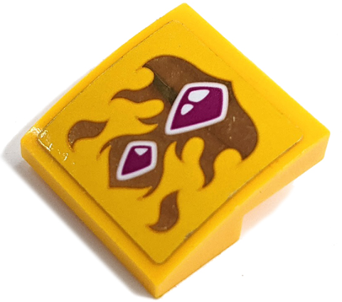 Lego Slope, Curved 2 x 2 x 2/3 with Pink Diamonds and Gold Flames Pattern (Sticker) - Set 41192 / Bright Light Orange