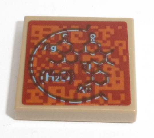 Lego Tile 2 x 2 with Aromatic Hydrocarbon Chemical Formula and 'H2O' Pattern (Sticker) - Sets 60226 / 60228 / Dark Tan