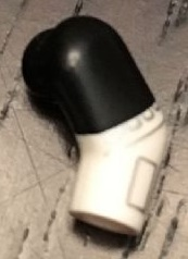 Lego Arm, Left with Black Short Sleeve and Silver Trim Pattern / White