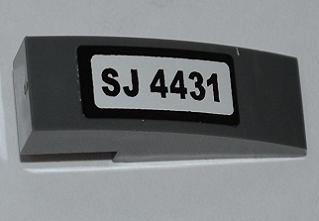 Lego Slope, Curved 3 x 1 with 'SJ 4431' on White Background Pattern (Sticker) - Set 4431