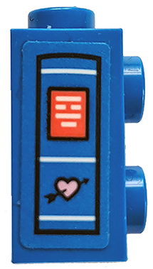 Lego Brick, Modified 1 x 1 x 1 2/3 with Studs on Side with Book Spine with Coral Label, White Lines, Bright Pink Heart and Black Arrow Pattern (Sticker) - Set 41739