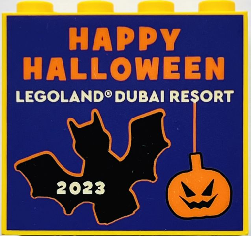 Lego Brick 2 x 4 x 3 with Happy Halloween LEGOLAND Dubai Resort 2023 Pattern