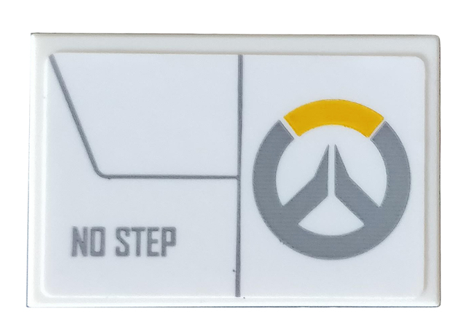 Lego Tile 2 x 3 with Overwatch Logo and 'NO STEP' Pattern Model Left Side (Sticker) - Set 75970 / White
