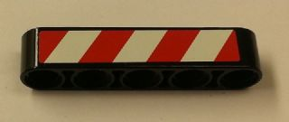 Lego Technic, Liftarm Thick 1 x 5 with Red and White Danger Stripes Pattern Model Left Side (Sticker) - Sets 42006 / 42042 / Black