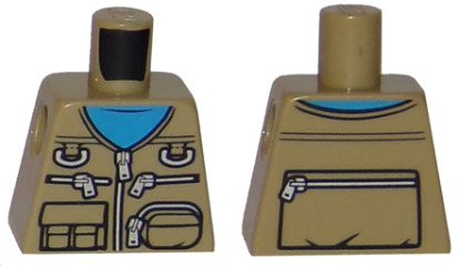 Lego Torso Vest with Zipper, Pockets and Pouches Over Dark Azure Shirt Pattern / Dark Tan