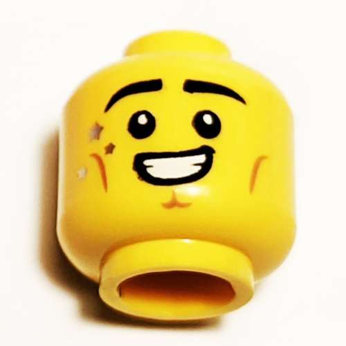Lego Minifig Head Figure Skater, Eyebrows, Sweat, Big Smile print / Yellow